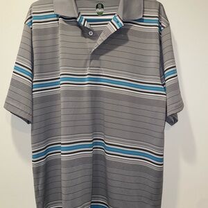 Men's PGA Polo Shirt, (Grey Striped Polo Shirt with Blue Accents)